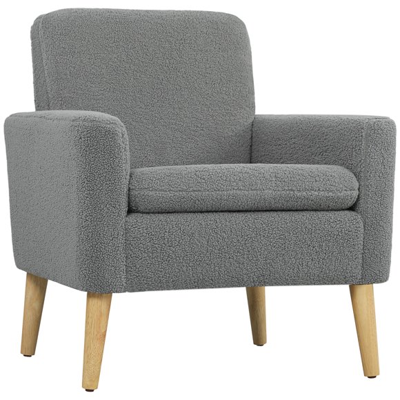 HOMCOM Fauteuil d'Appoint Teddy Rembourré Fauteuil Moderne avec Pattes en Bois Gris