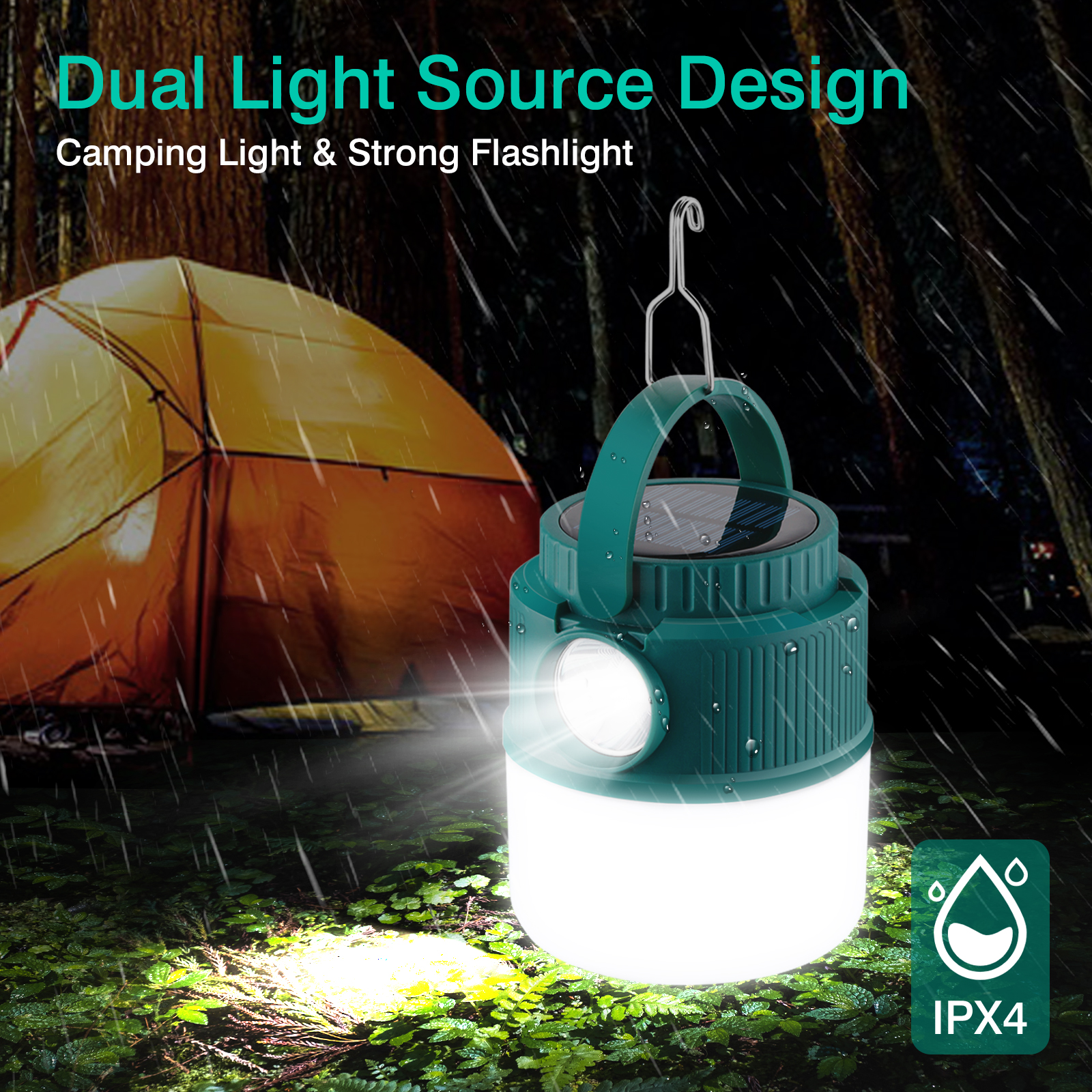 Solar Camping Lights Camping Lanterns LED Camping Light Rechargeable Tent Lamp 4 Modes Spotlight Waterproof Portable Light
