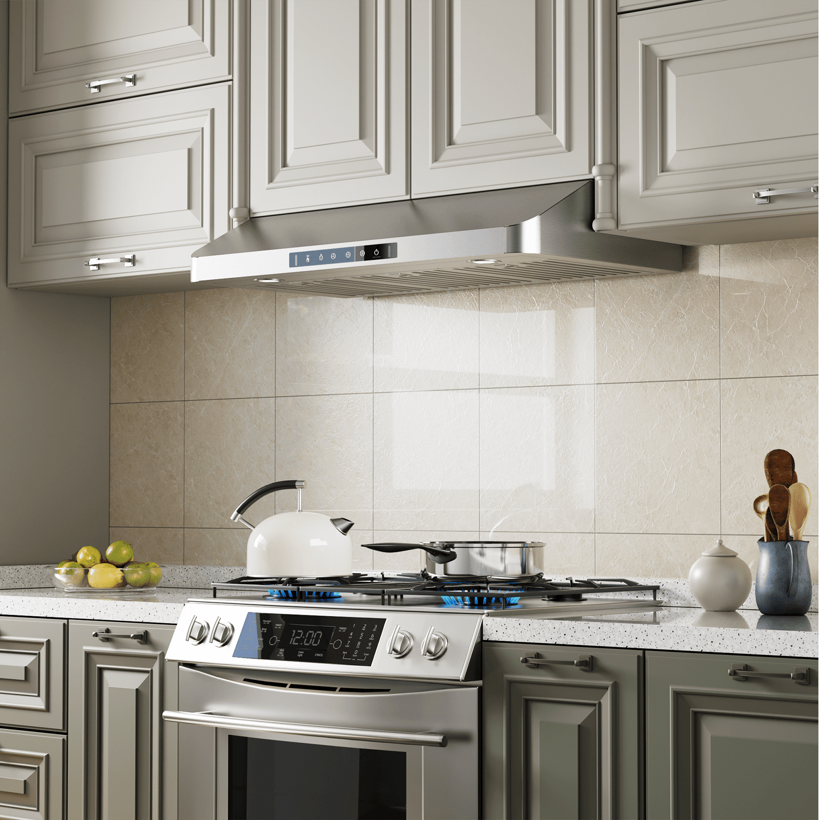 VIKIO 36 inch Under Cabinet Range Hood 900CFM, Ducted 3 Speed Exhaust Fan, Touch Panel, Stainless Steel