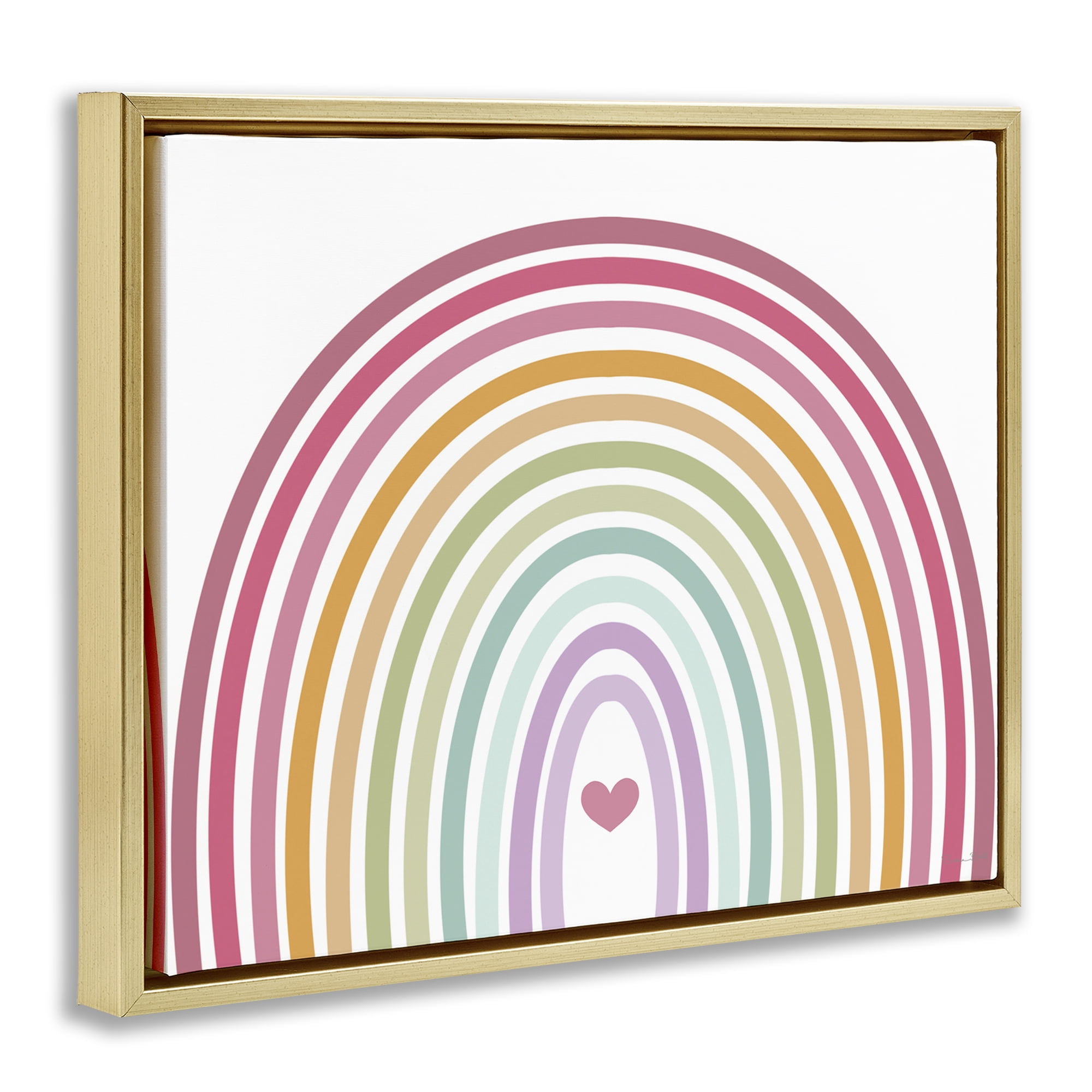Stupell Industries Rainbow Love & Heart Gold Framed Floater Canvas Wall Art, design by Susan Ball