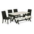 thumbnail image 2 of East West Furniture 6-Piece -Black Linen Fabric Seat and High Stylish Chair Back Kitchen chairs, A Rectangular Bench and Rectangular Top Wood Dining Table with Hardwood Legs - Linen White and Wire..., 2 of 6