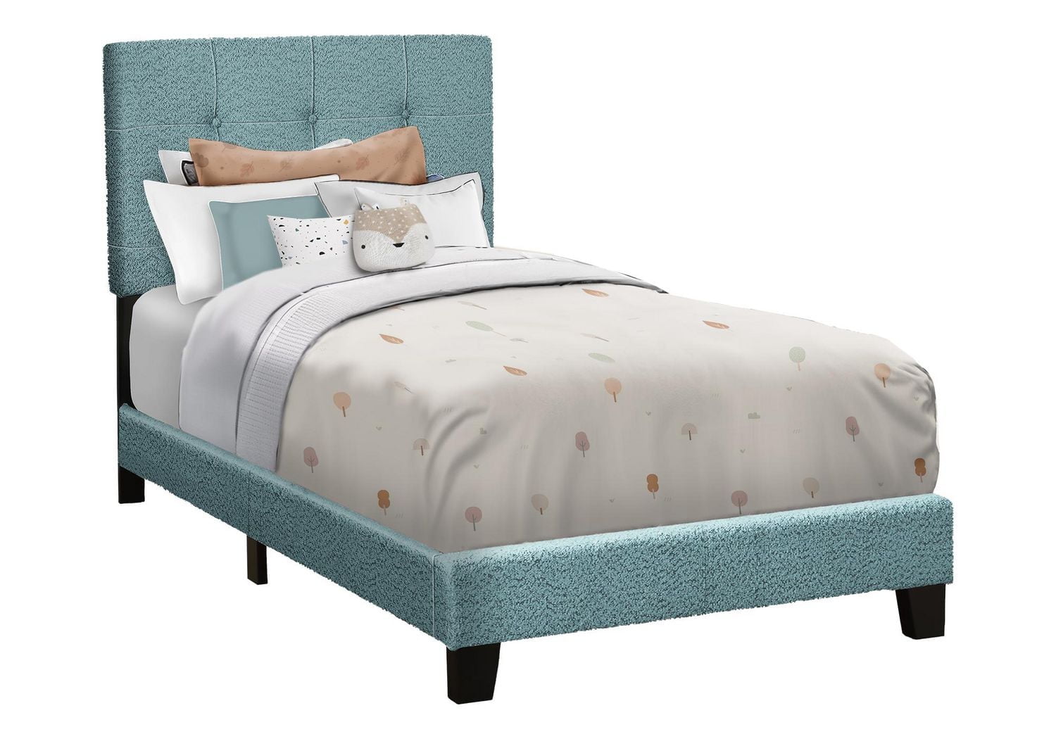 Monarch Specialties Bed, Twin Size, Upholstered, Bedroom, Frame Only, Youth, Teen, Juvenile, Dark Grey Boucle