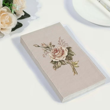 BalsaCircle 20 Pink Ivory 2 Ply Disposable Dinner Paper Napkins with Rose Print Party Events