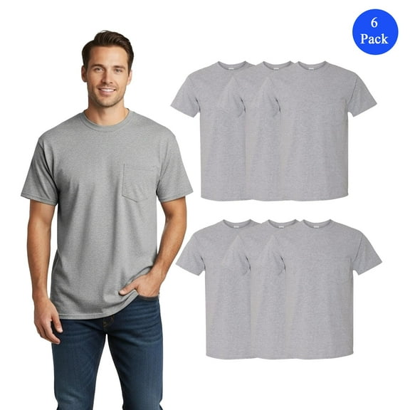 Gildan Short-Sleeve T-Shirt, Men's Durable Fabric, Cotton/Poly Bulk Shirts, 6 Pack, Sport Grey Tee, S