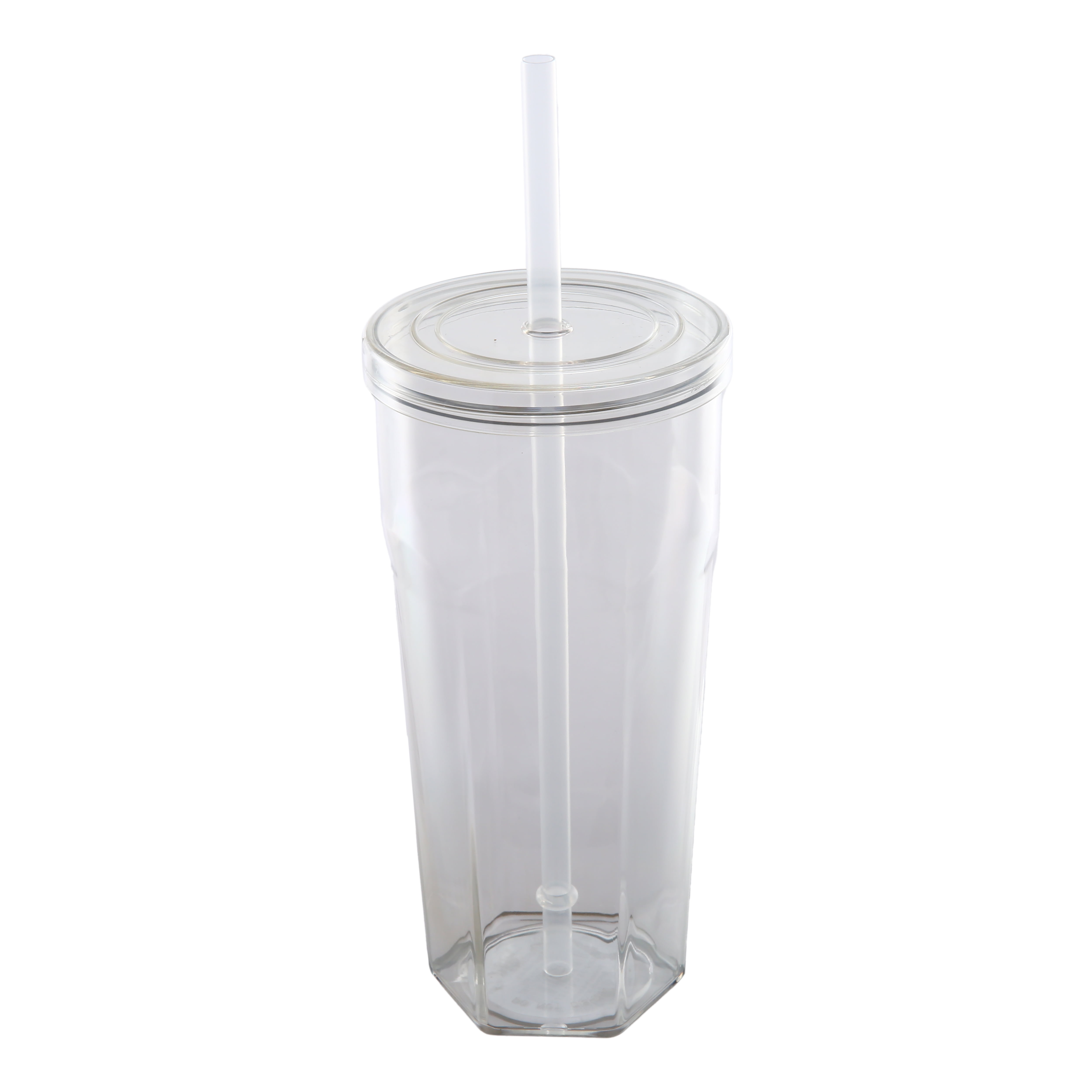 Mainstays 20oz Plastic Tumbler with Screw on Lid and Straw Clear