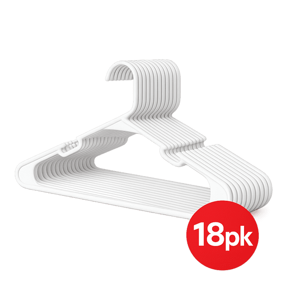 18-Pack White Plastic Clothes Hangers – Durable, Lightweight, Non-Slip Design for Shirts, Dresses, Coats & More