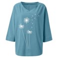 thumbnail image 4 of Blouse pour Femmes Col en V Manches 3/4 Coton Lin avec Imprimé Pissenlit, 4 of 4