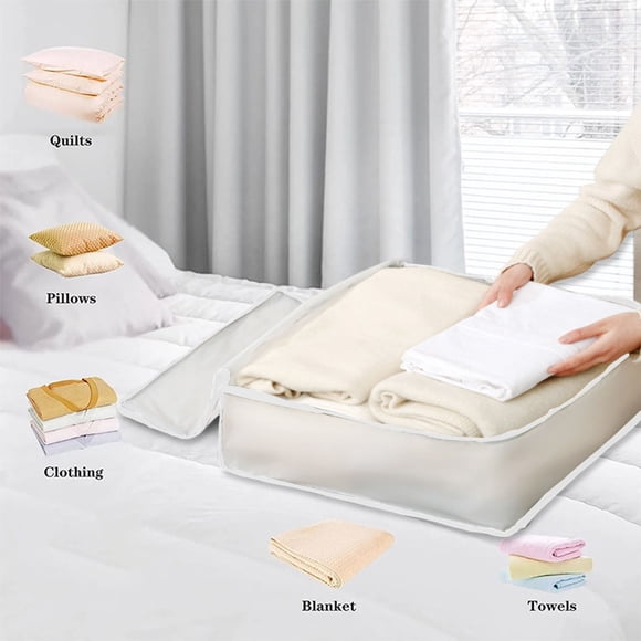 Folding Plastic Storage Box For Storage Under The Bed Odorless Moistureproof Trash Can Suitable For Pillows Coats Blankets White Translucent