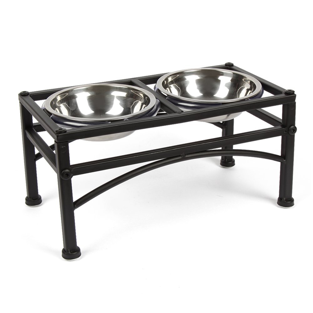Dazone Elevated Dog & Cat Feeder - Double Bowl Raised Stand + Extra Two Stainless Steel Bowls, Washable - Perfect for Water, Food or Treats (S:1 pint & 5.90＂H)