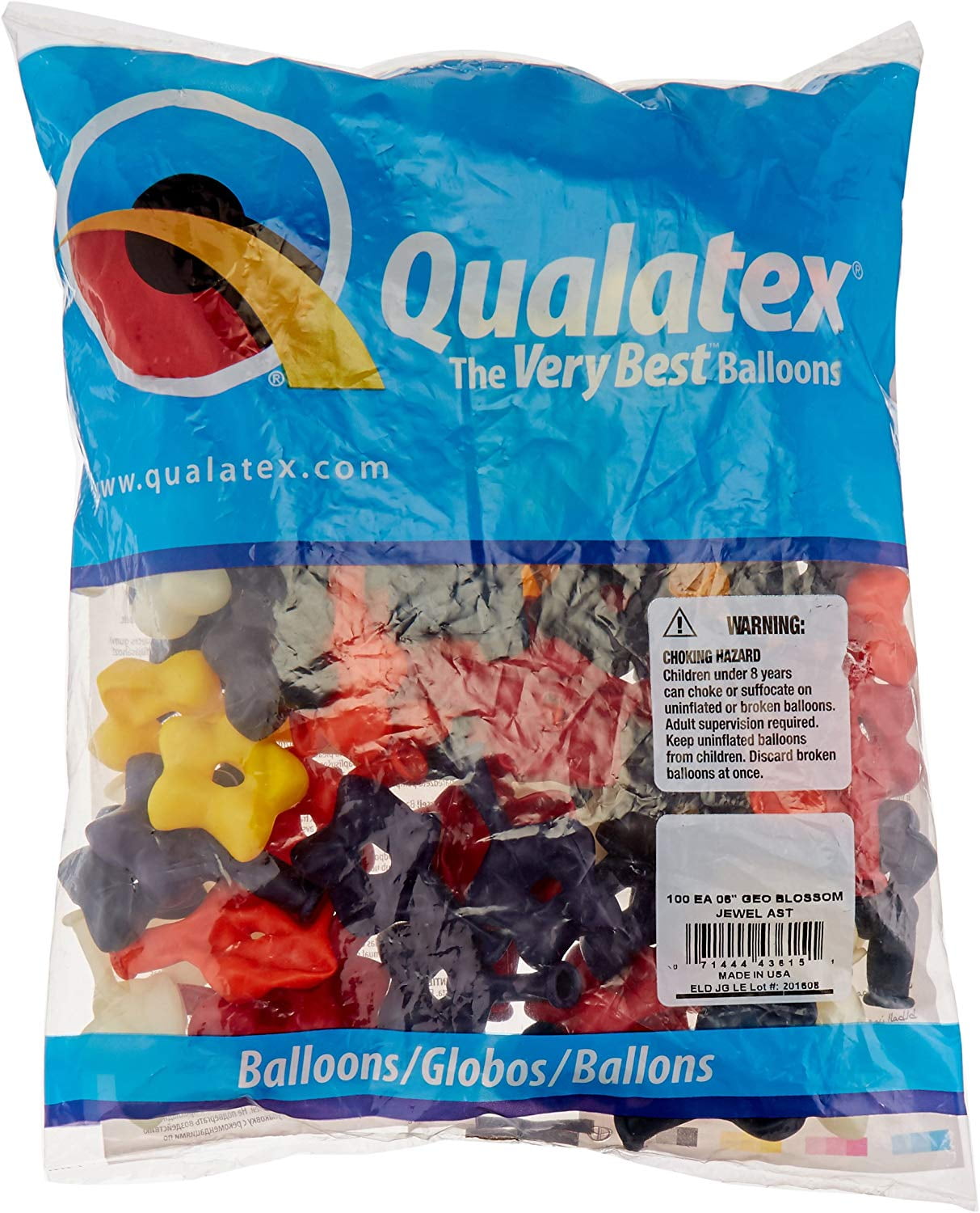 43615 Geo Blossom - Jewel Assortment Latex Balloons, 6', Jewel Assortment,  Pack of 100
