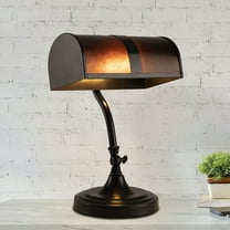 Lavish Home Mission-Style LED Banker's Lamp with Amber Mica Shade (Black)