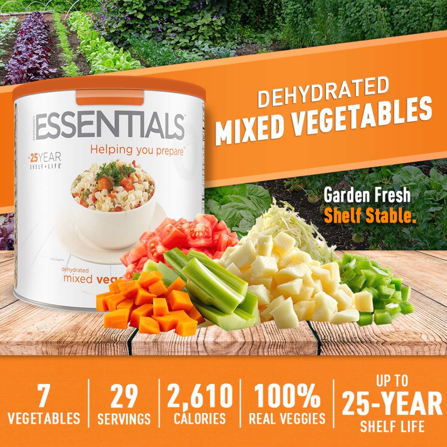 Emergency Essentials, Dehydrated Mixed Vegetables for Stew, Dehydrated Food for Stew, 25-Year Shelf Life, 30-oz. Can