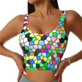 thumbnail image 2 of Picia Colorful Tie Dye Stained Glass Sports Bra for Women,Padded Strappy Sports Bras Medium Support Yoga Bra with Removable Cups,Running Yoga Bra-Large, 2 of 9