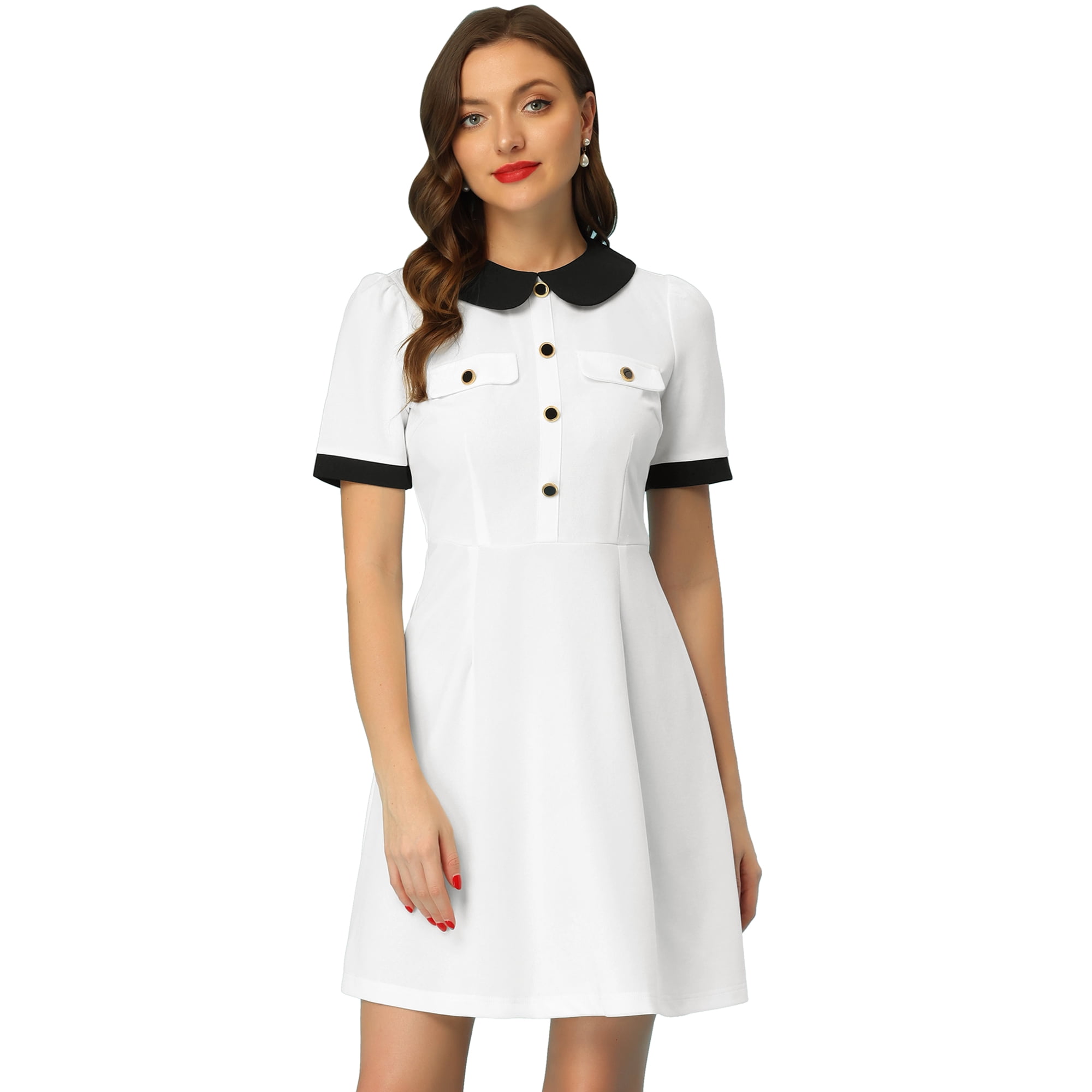 Dress with collar and short sleeves discount
