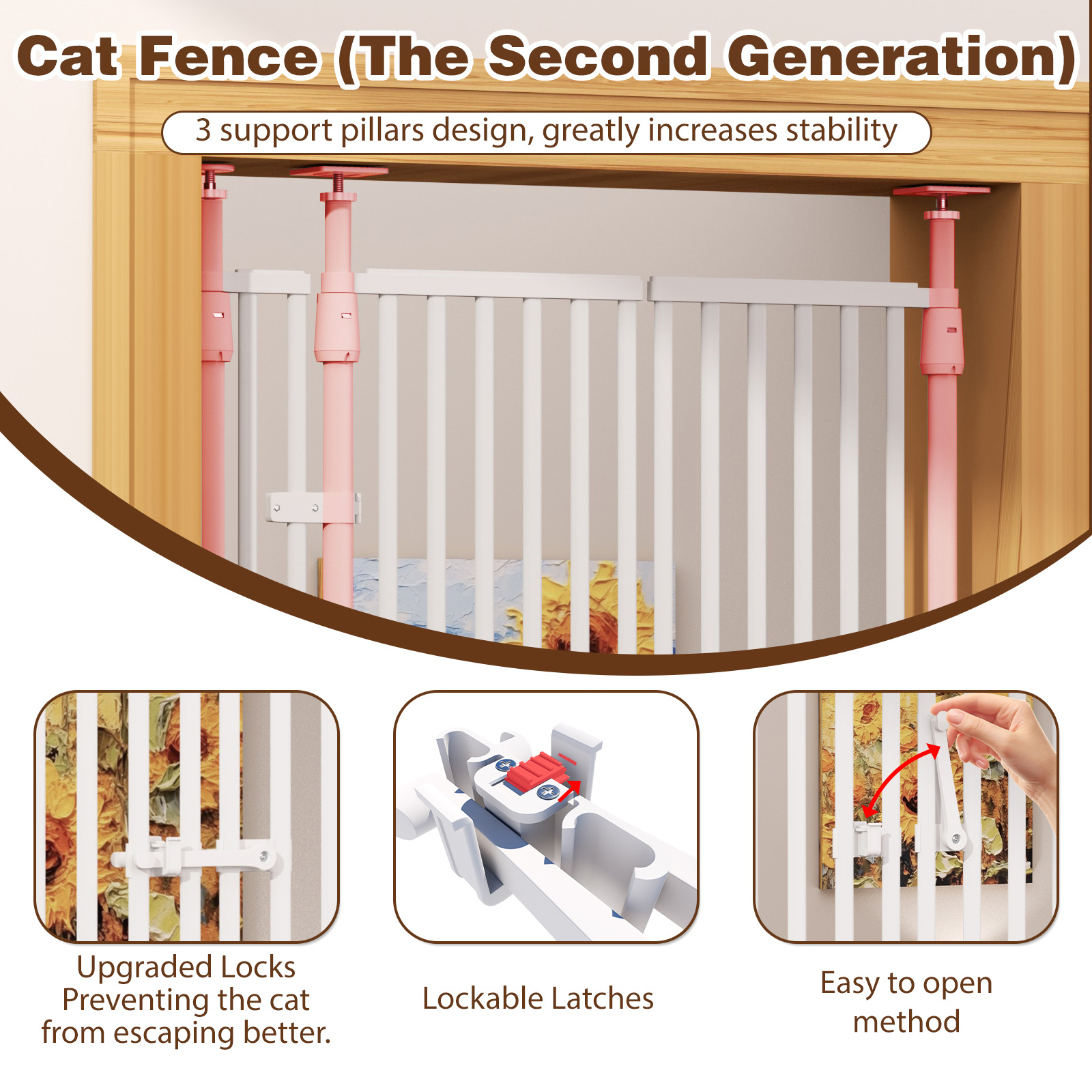 YUFU 74.8" Extra Tall Pet Gate for Cats, adjustable height adjustable width 30.3"-38.2" Pressure Mounted, No Drill, Walk-Through Door for Stairs/Doorways, (white)