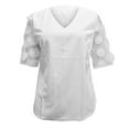 thumbnail image 4 of White Womens Tops 2025 New Summer Commute Solid Color Simple V Neck Lace Short Sleeved T Shirt Shirts for Women, 4 of 6