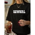 thumbnail image 1 of Vintage Style Women'S T-Shirt - 100% Polyester Crew Neck Short Sleeve Tee with Geometric Cowgirl Print for Summer, 1 of 6