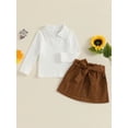 thumbnail image 2 of Suealasg 2pcs Little Girl Spring Skirt Set Solid Ribbed Long Sleeve Lapel V-Neck Tops Button Belted Skirt 1T 2T 3T 4T 5T Kids Casual Outfits, 2 of 7