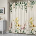 thumbnail image 5 of Eucalyptus Leaf Floral Shower Curtain, Vintage Yellow Pink Flower Old Green Plant Linen Texture Waterproof Shower Curtain Set with 12 Hooks Lightweight Bath Curtains Fabric Bath Decor 48x72 Inches, 5 of 9