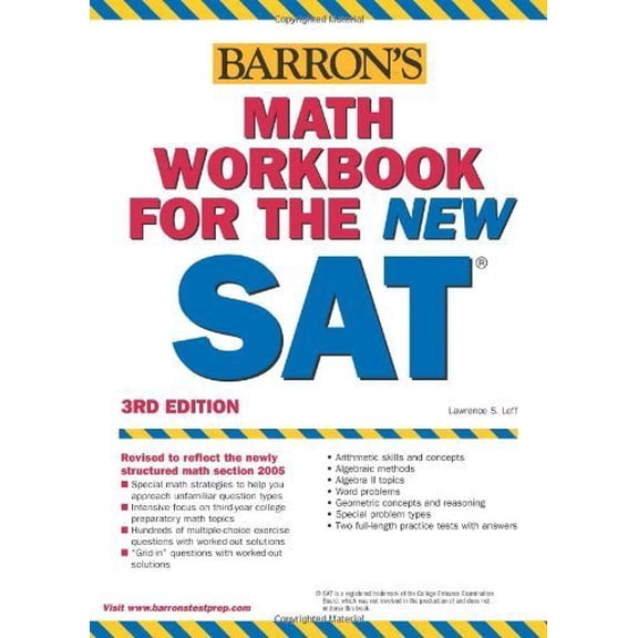 Pre-Owned Barron's SAT Math Workbook: Math Workbook for the New SAT (Edition 3) (Paperback)