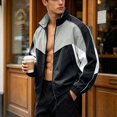 thumbnail image 2 of Turilly Plus Size Mens Retro Color Block Track Jacket Full Zip Stand Collar Casual Sports Windbreaker for Spring Fall, 2 of 9