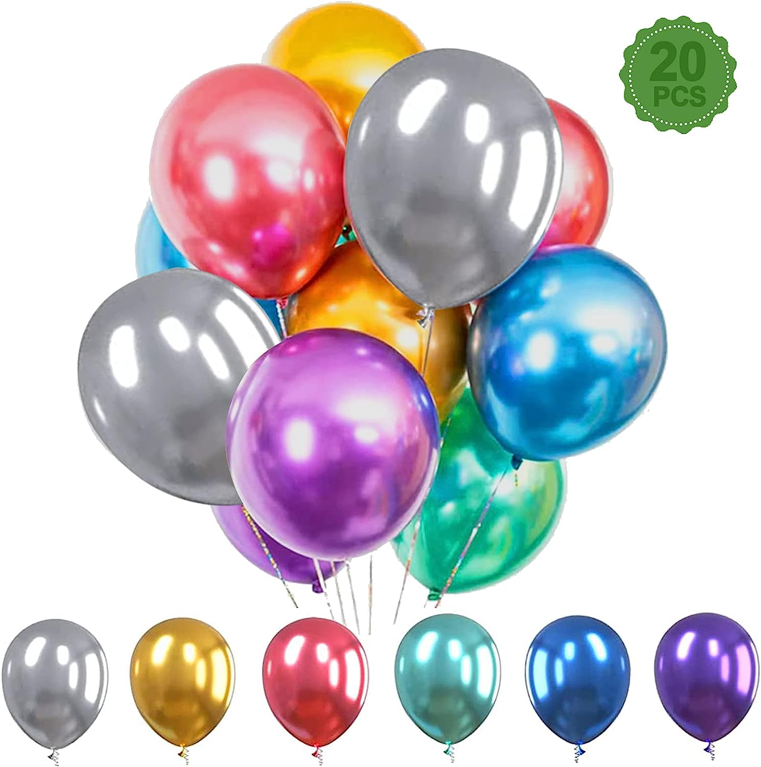 20Pcs Party Balloons 10 Inch Multicolor Metallic Latex Balloons