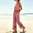 thumbnail image 4 of Mutghys Two-Piece Travel Sets for Women Crew Neck Sleeveless Tops with Lace Trim Wide Leg Pants Set Beach Vacation Holiday Travel Sets, 4 of 8