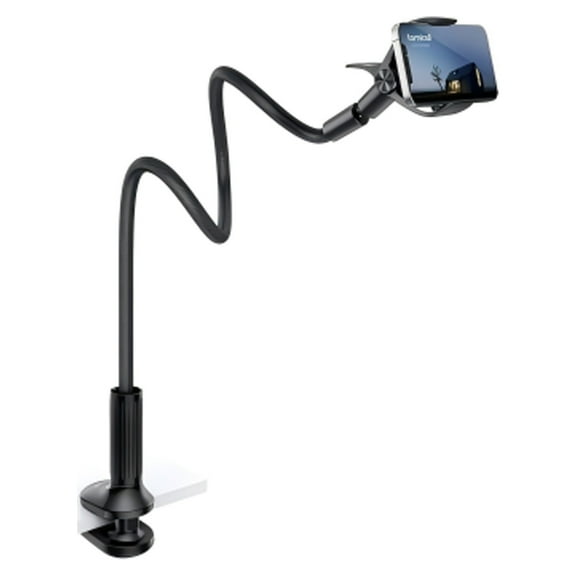 Songsun Phone Holder for Bed, Flexible Gooseneck Mount with Nylon Braided Cable, 31.5" Extended Reach, 360° Swivel Clamp for i-Phone, Android Phones,4.3"-13",Desk and Bedside Use