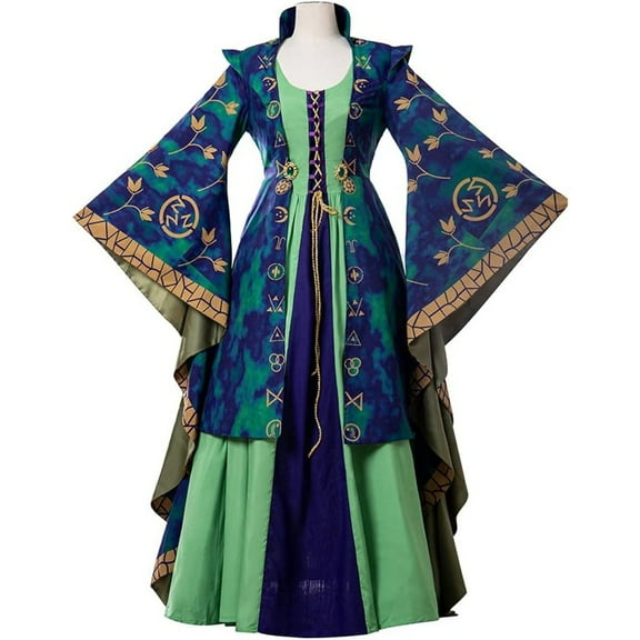 Women's Winifred Sanderson Witch Robe Dress – Green Vintage Costume for Halloween & Theme Parties