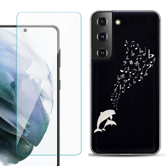 Slim-Fit TPU Fashion Phone Case for Samsung Galaxy S22 5G, with Tempered Glass Screen Protector, by OneToughShield ® - Dolphin Music
