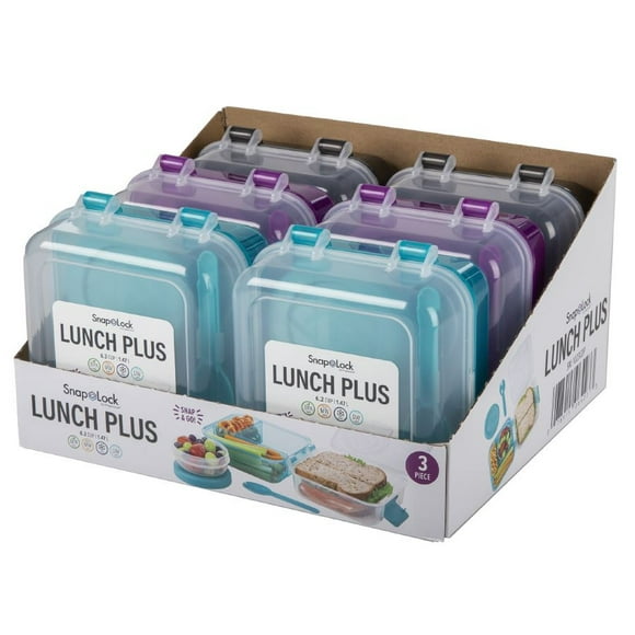 Progressive International Transporteur Alimentaire SNL-1023CDP à Loquet à Pression; Cube-Repas Rectangulaire; Trois Pièces; Capacité de 6,2 Tasses/1,47 Litre; Simple
