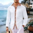 thumbnail image 5 of Men's Casual Long Sleeve Linen Shirt Bohemian Loose Lapel Cardigan for Spring Fall Relaxed Wear,White,XL, 5 of 9