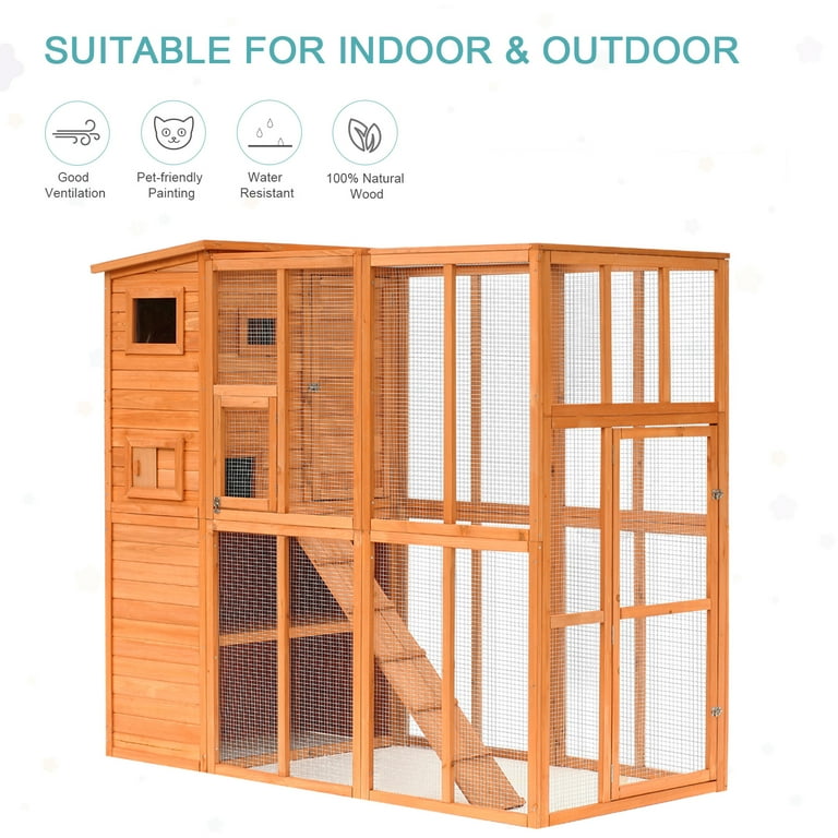 Pawhut Outdoor Pet House with Large Run for Play, Wooden, Large