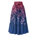 thumbnail image 2 of Women's Floral Maxi Skirt, Drawstring High Waist Tiered Pleated Skirt, Lightweight Flowy Boho Skirt for Summer, Vacation and Beach,Navy,XL, 2 of 7