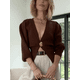 thumbnail image 3 of Suéter de punto con botones para mujer, Jersey elegante de manga larga con cuello en V, holgado y cálido, ropa de calle alta para otoño, 2024, 3 of 5