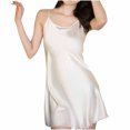 thumbnail image 2 of Xixinqiwan Women Sexy Lingerie Silk Satin Nightgown Mini Slips V Neck Negligee Chemise Sleepwear with Adjustable Straps White L, 2 of 6