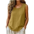 thumbnail image 3 of Rvasteizo Tank Tops for Women Fashion Summer Linen Solid Round Neck Sleeveless Ribbed Ruched Light Ladies Daily Loose Relaxed Camisole Blouse, 3 of 5