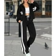 thumbnail image 4 of Womens Fall Sweatsuit 2 Peice Outfits Zip Up Striped Y2K Jacket Wide Leg Pants Matching Tracksuit Set Black S, 4 of 8