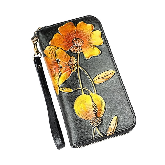 Sonducket Monedero de cuero para mujer, Clip de foto de repuesto elegante portátil, billetera elegante, Notecase, regalo de cumpleaños con cordón Carteras Amarillo Tipo 1