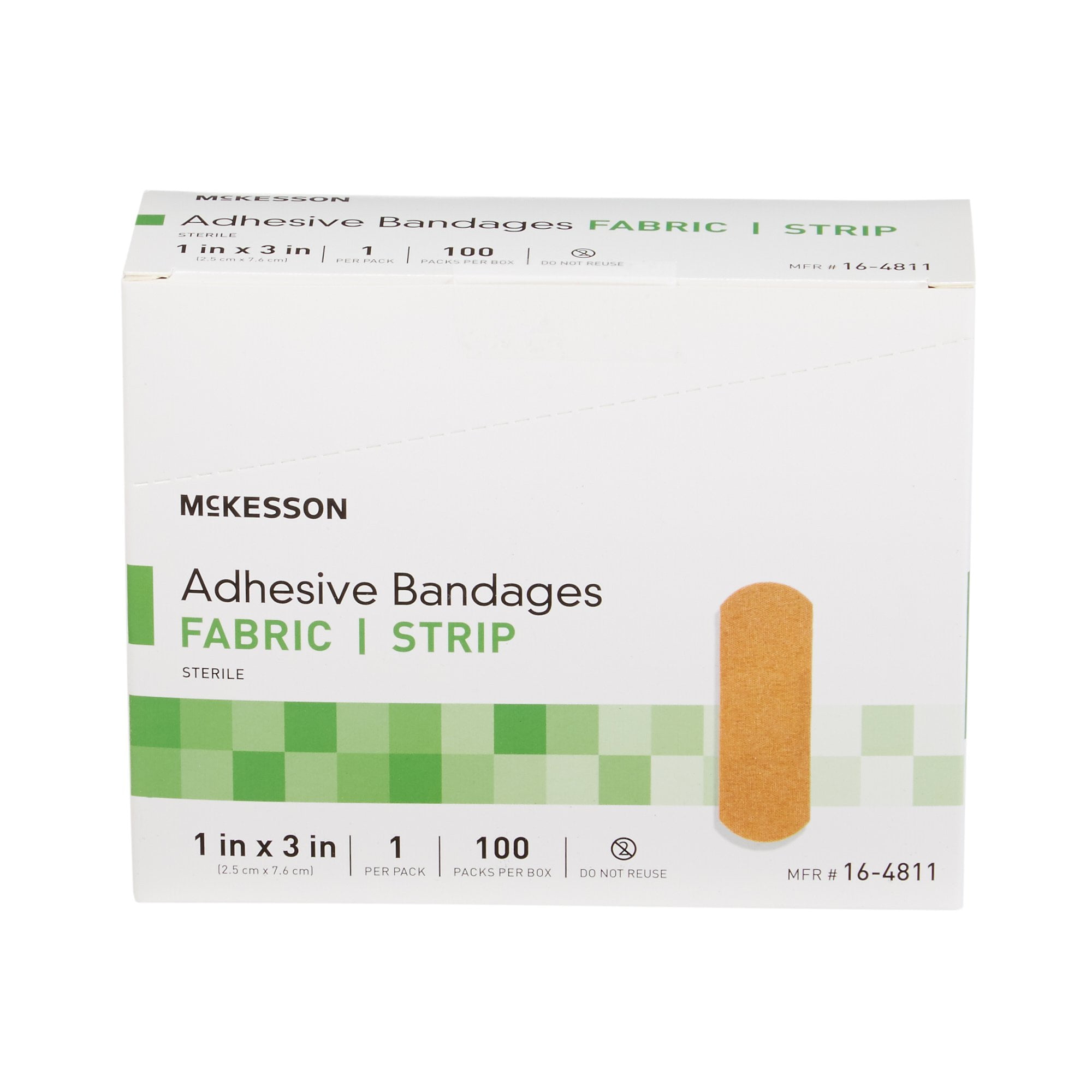 McKesson Adhesive Bandages for Wound Care, Sterile Fabric, 1 in x 3 in, 100 Count, 1 Pack