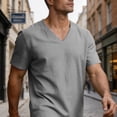 thumbnail image 5 of hoksml Men's V Neck Short Sleeve Cotton Linen T Shirt, Solid Color Breathable Casual Tops for Beach Daily Wear and Summer Casual, 5 of 8
