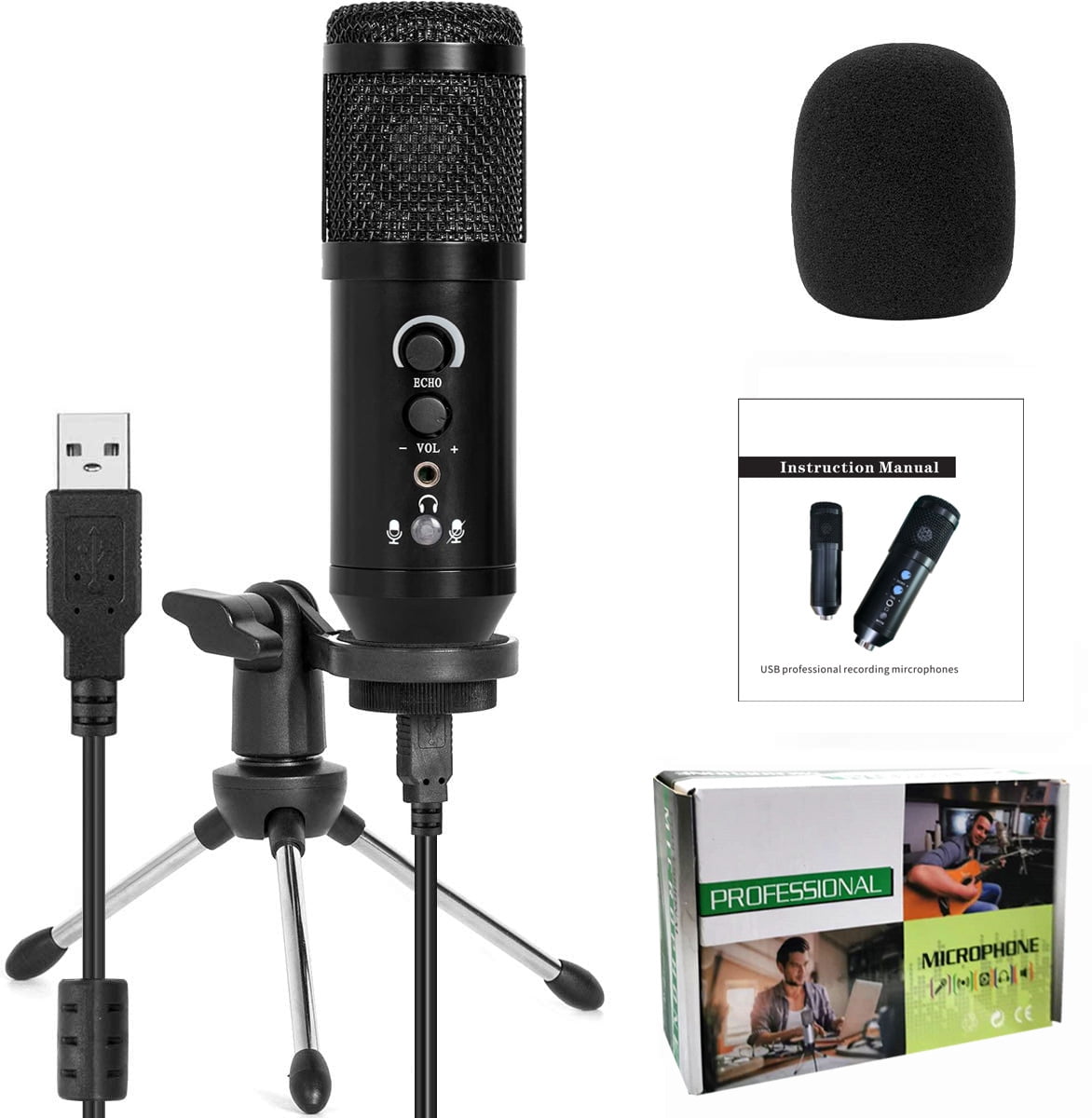 PENGXIANG USB Microphone for Computer, Professional Studio Cardioid Condenser Mic Kit Compatible with Mac PC Laptop for Skype YouTube Teaching Gaming Recording