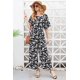 thumbnail image 3 of Verano de las mujeres Floral sin tirantes con volantes de manga corta de cintura alta pantalones de pierna ancha Casual suelto mono negro blanco hoja grande, 3 of 5