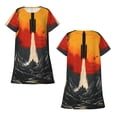 thumbnail image 3 of Bixox Motif Fusée Spatiale Rétro Chemise de Nuit pour Femmes, Vêtements de Nuit Doux et Respirants, Robe de Pyjama Longueur Genou à Col Rond, Vêtements de Détente pour la Maison et le Sommeil, 3 of 7