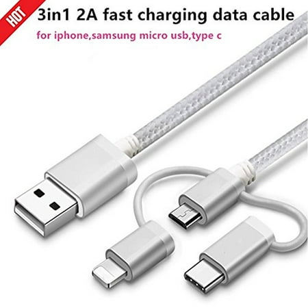 Multi Braided 3 in 1 USB Charger Charging & Date Sync Cable Cord Micro USB Type C for iPhone for Samsung (Best Iphone Charger Cable India)