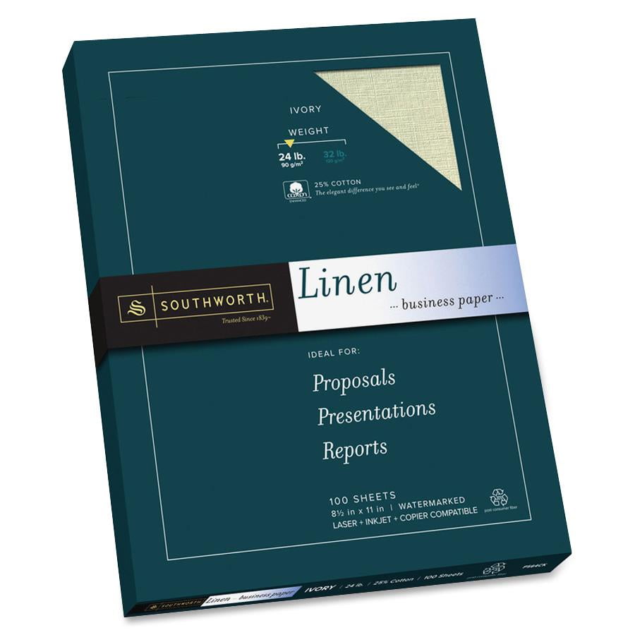 Southworth Linen Paper 24 lb. 81/2"x11" 100 Sheets/BX Ivory P564CK