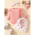 thumbnail image 2 of Infant Baby Girls 3PCS Skirt Sets Long Sleeve Ruffle Romper Tops Pig Print Suspender Skirt Headband Sets, 2 of 8