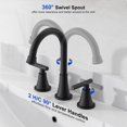 thumbnail image 3 of Grifo de baño Hurran negro mate con 3 orificios y desagüe desplegable, 3 of 8