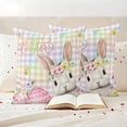 thumbnail image 3 of Spring Easter Pillow Covers 2 Pack Rabbit Egg Colorful Flower Butterfly Plaid Pillowcase Waterproof Outdoor Throw Pillow Cover for Patio Garden Square Cushion 26”x26”, 3 of 9
