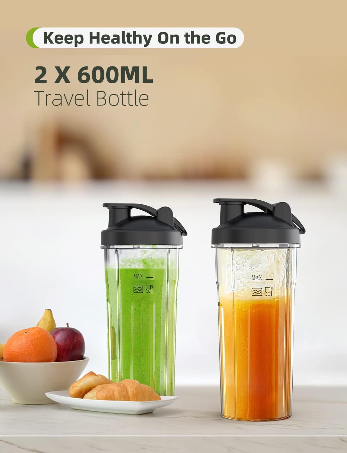 Syvio Smoothie Blender for Shakes and Smoothies, Personal Blender with 2 BPA-Free 20 Oz Sport Cups, Nutritious Recipe, 2-Speed Control